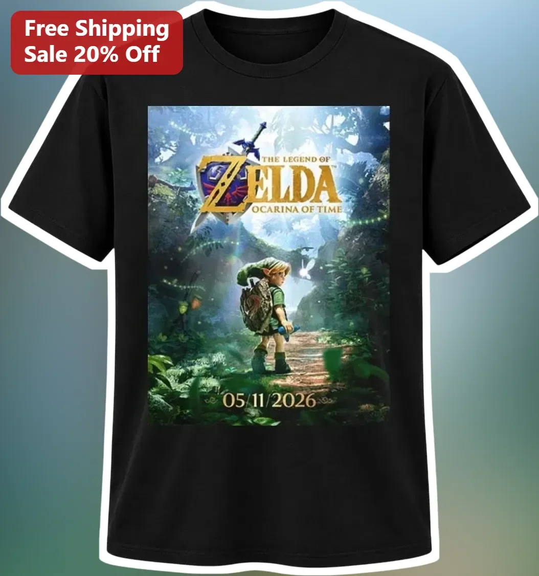The Legend of Zelda Ocarina of Time Link Master Sword Hylian Shield Retro Gaming Tee