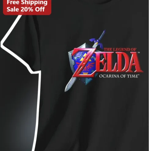 The Legend of Zelda Ocarina of Time Tee Link Master Sword Hylian Shield Retro Gaming Shirt Gift for Gamers