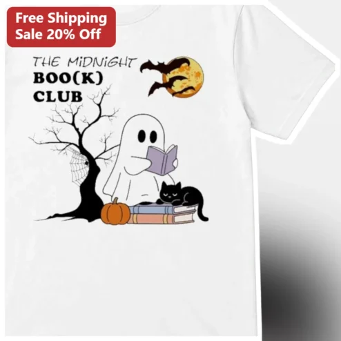 The Midnight Book Club Tee Cute Ghost Reading Halloween Graphic Shirt for Book Lovers