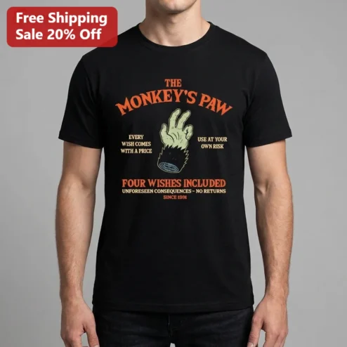 The Monkey's Paw Every Wish Comes With a Price Graphic Tee, Retro Horror Vintage Shirt, Spooky Halloween Gift for Fans