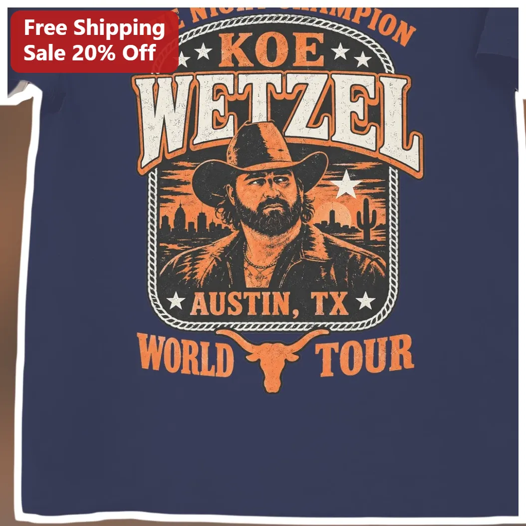The Night Champion World Tour Tee Koe Wetzel Country Music Fan Gift Vintage Style
