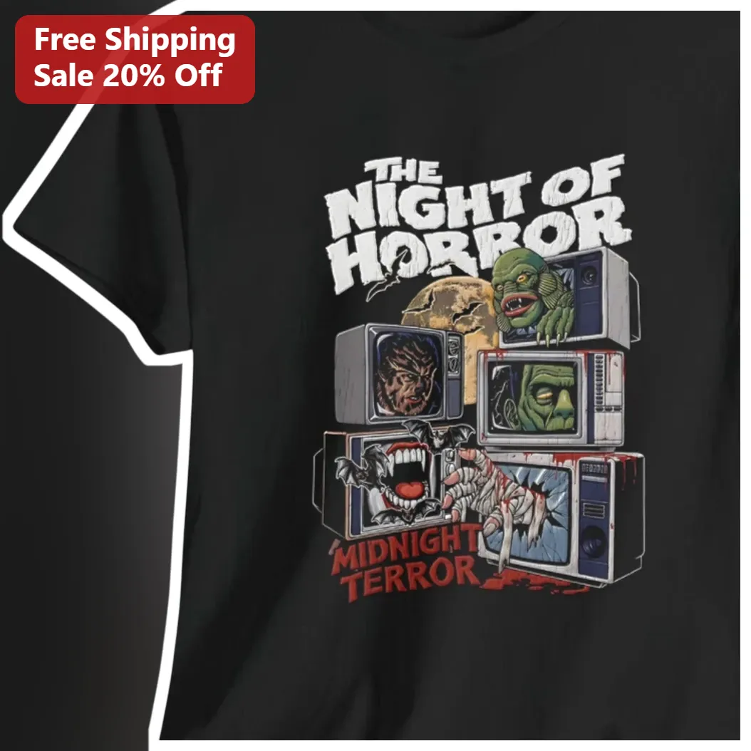 The Night Of Horror Midnight Terror Vintage Retro Monster TV Graphic Tee For Halloween Fans