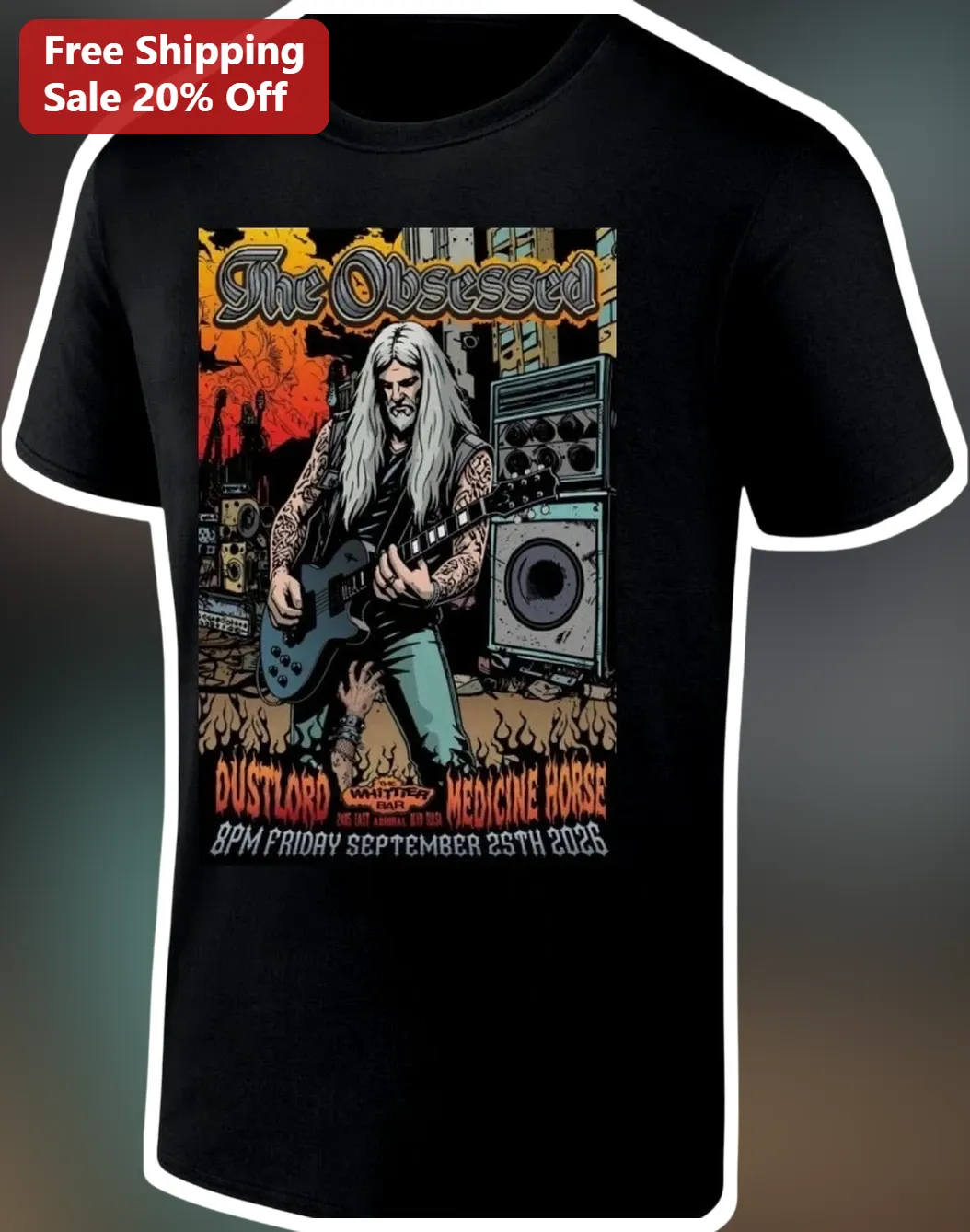 The Obsessed Dustlord Medicine Horse Tee Vintage Rock Band Graphic Shirt for Men