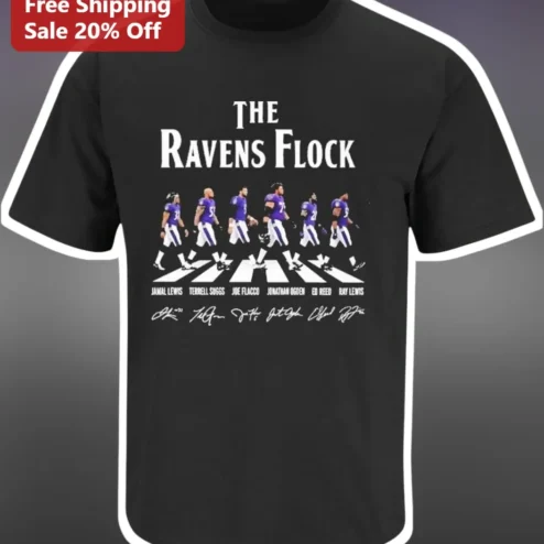 The Ravens Flock Tee Baltimore Ravens Abbey Road Parody Graphic T-Shirt for Men Women NFL Fans