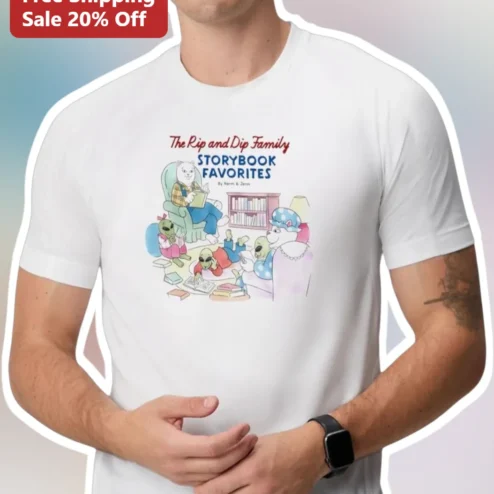 The Rip and Dip Family STORYBOOK FAVORITES Tee Vintage Cartoon Cat Reading Graphic Shirt