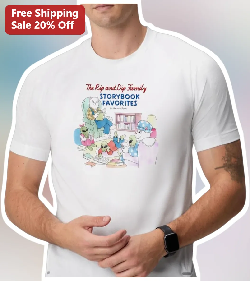 The Rip and Dip Family STORYBOOK FAVORITES Tee Vintage Cartoon Cat Reading Graphic Shirt