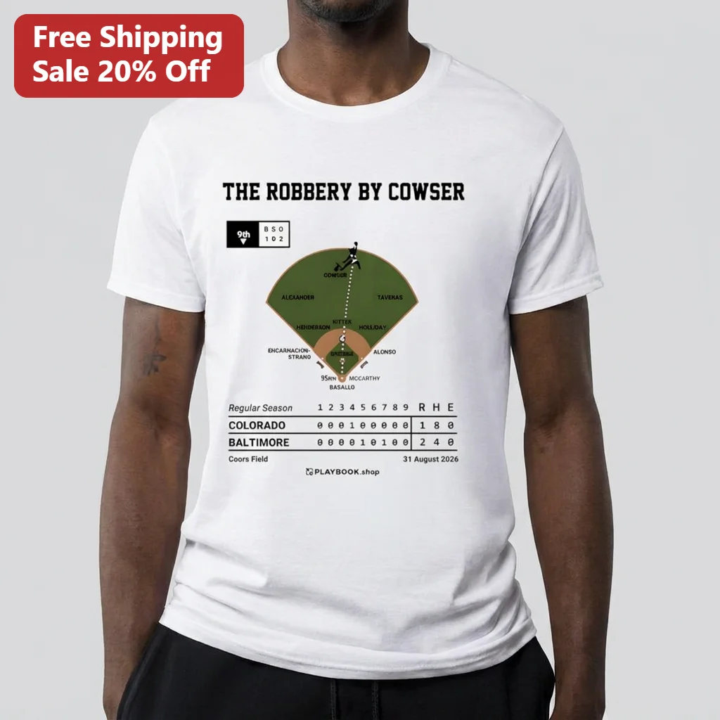 The Robbery by Cowser Colton Cowser Catch Tee, Baltimore Orioles Coors Field Baseball Play Diagram Fan Shirt