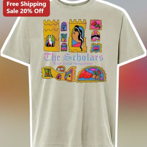 The Scholars Tee Retro Stained Glass Castle Graphic T-Shirt Indie Rock Music Fan Gift