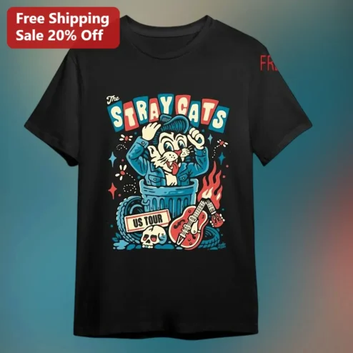 The Stray Cats US Tour Tee Rockabilly Band Merch Vintage Cartoon Graphic T-Shirt
