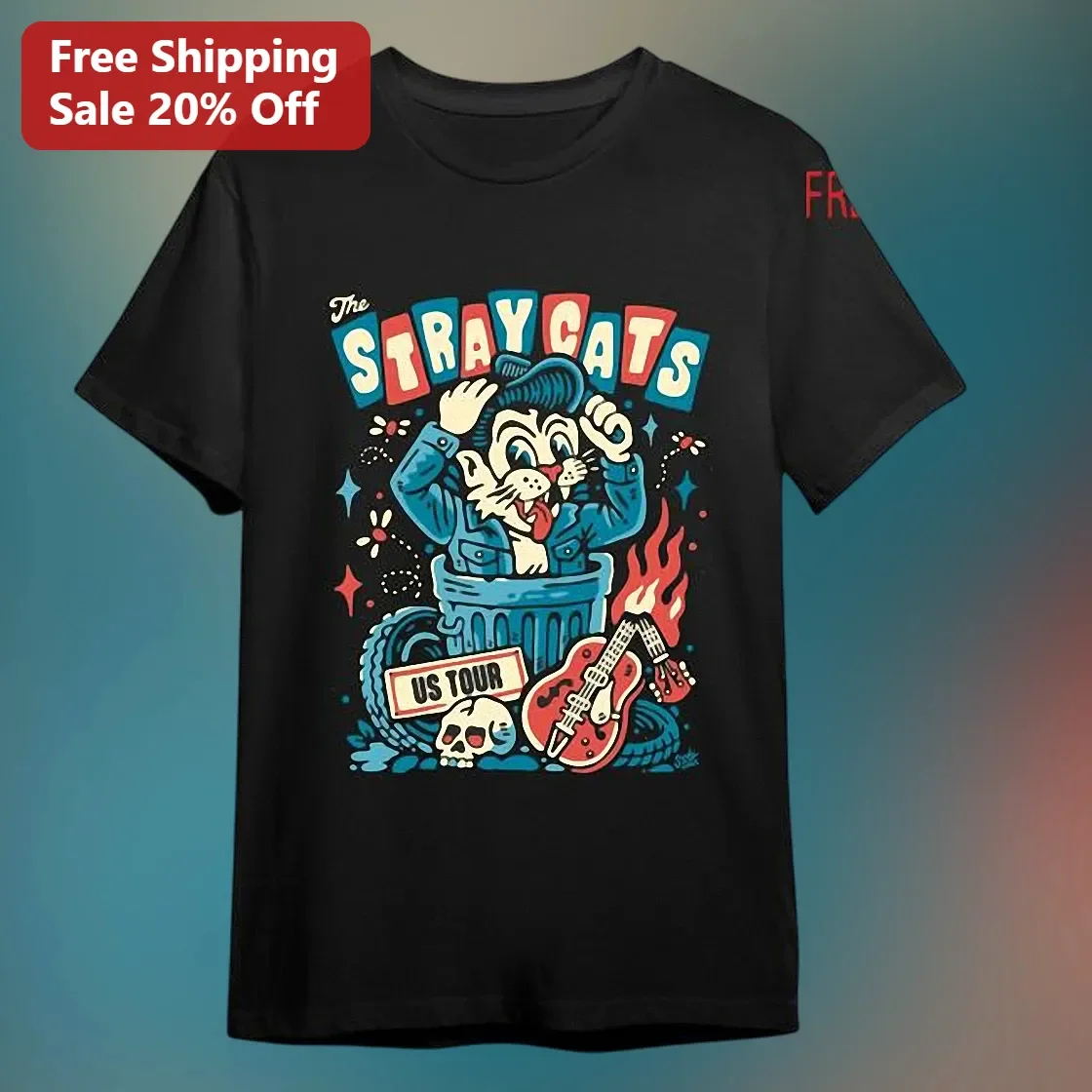 The Stray Cats US Tour Tee Rockabilly Band Merch Vintage Cartoon Graphic T-Shirt