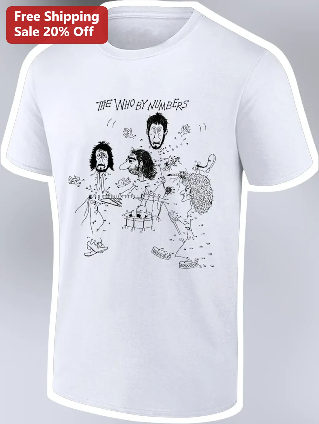 The Who By Numbers Tee Classic Rock Band Members Line Art Graphic Shirt Vintage Merch