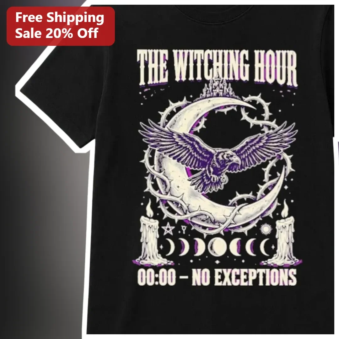 The Witching Hour Tee 00:00 No Exceptions Gothic Raven Moon Phase Shirt