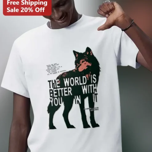 The World Is Better With You In It Wolf Silhouette Mental Health Awareness Graphic Tee