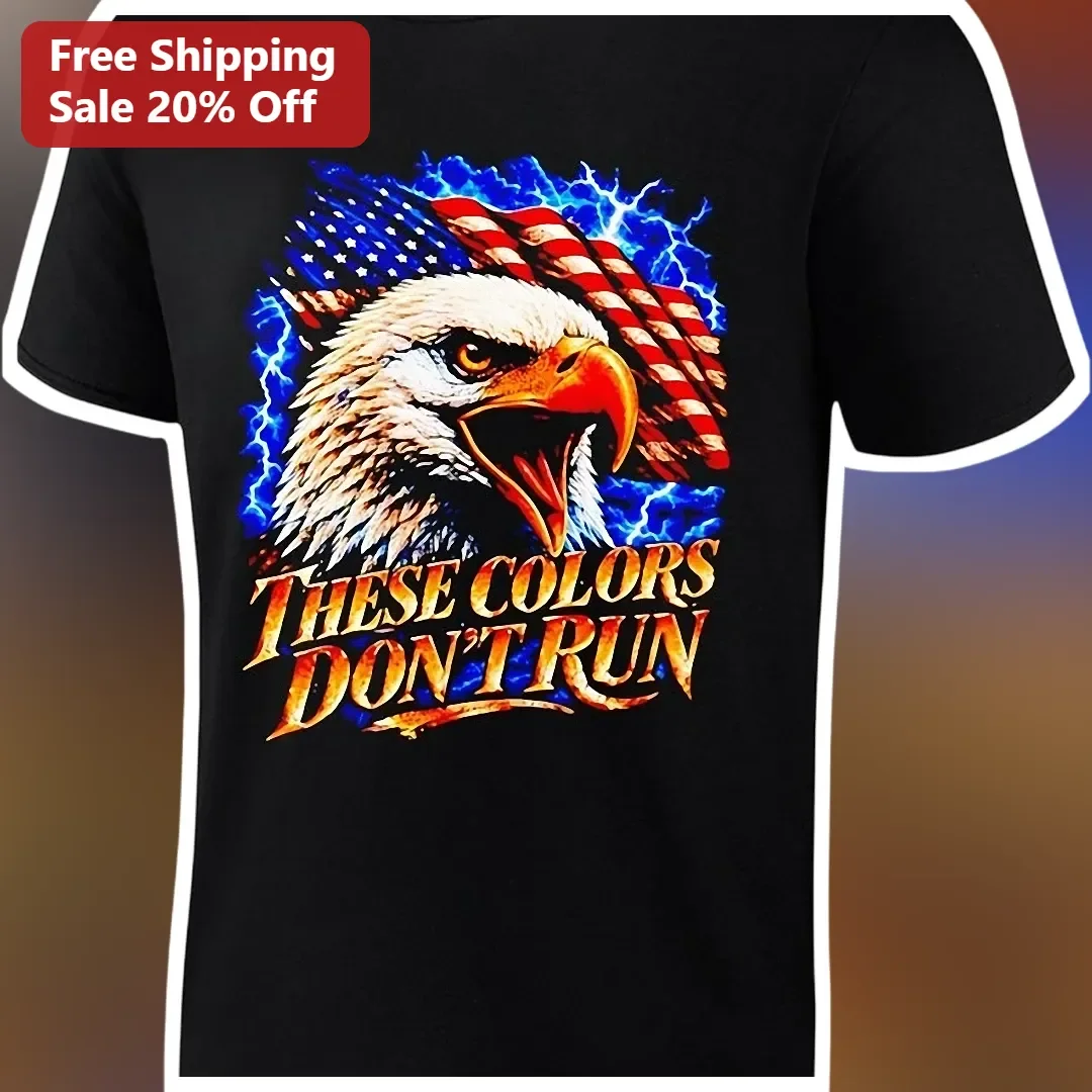 These Colors Don't Run Patriotic Eagle American Flag Lightning Graphic Tee