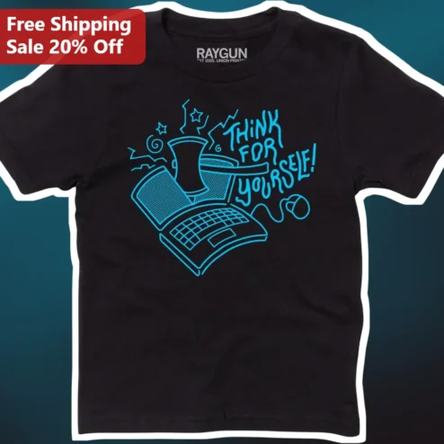 Think For Yourself Tee Question Authority Laptop Axe Graphic Shirt for Tech Workers and Free Thinkers