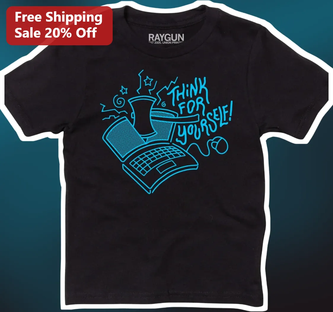 Think For Yourself Tee Question Authority Laptop Axe Graphic Shirt for Tech Workers and Free Thinkers