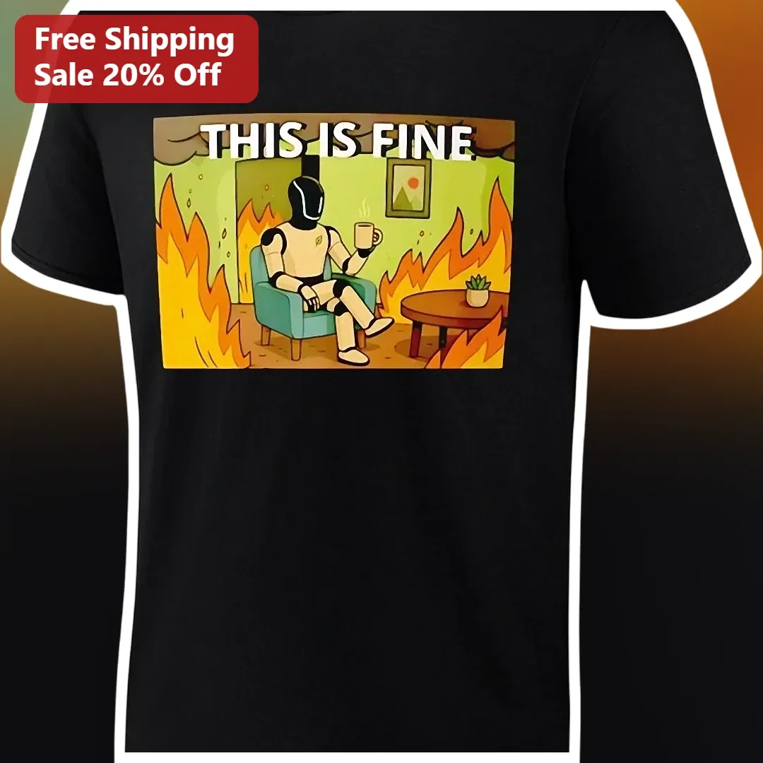 This Is Fine Robot Meme Tee Funny Tech Humor Gift for Programmers