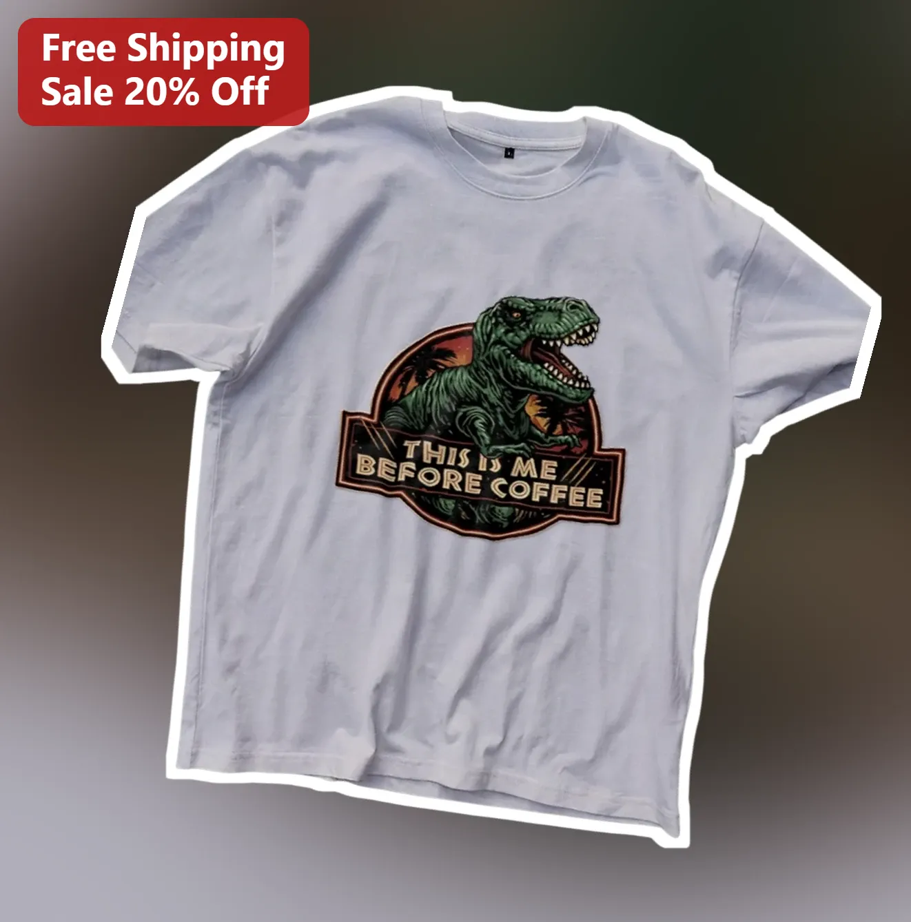 This Is Me Before Coffee T-Rex Graphic Tee Funny Dinosaur Shirt for Coffee Lovers