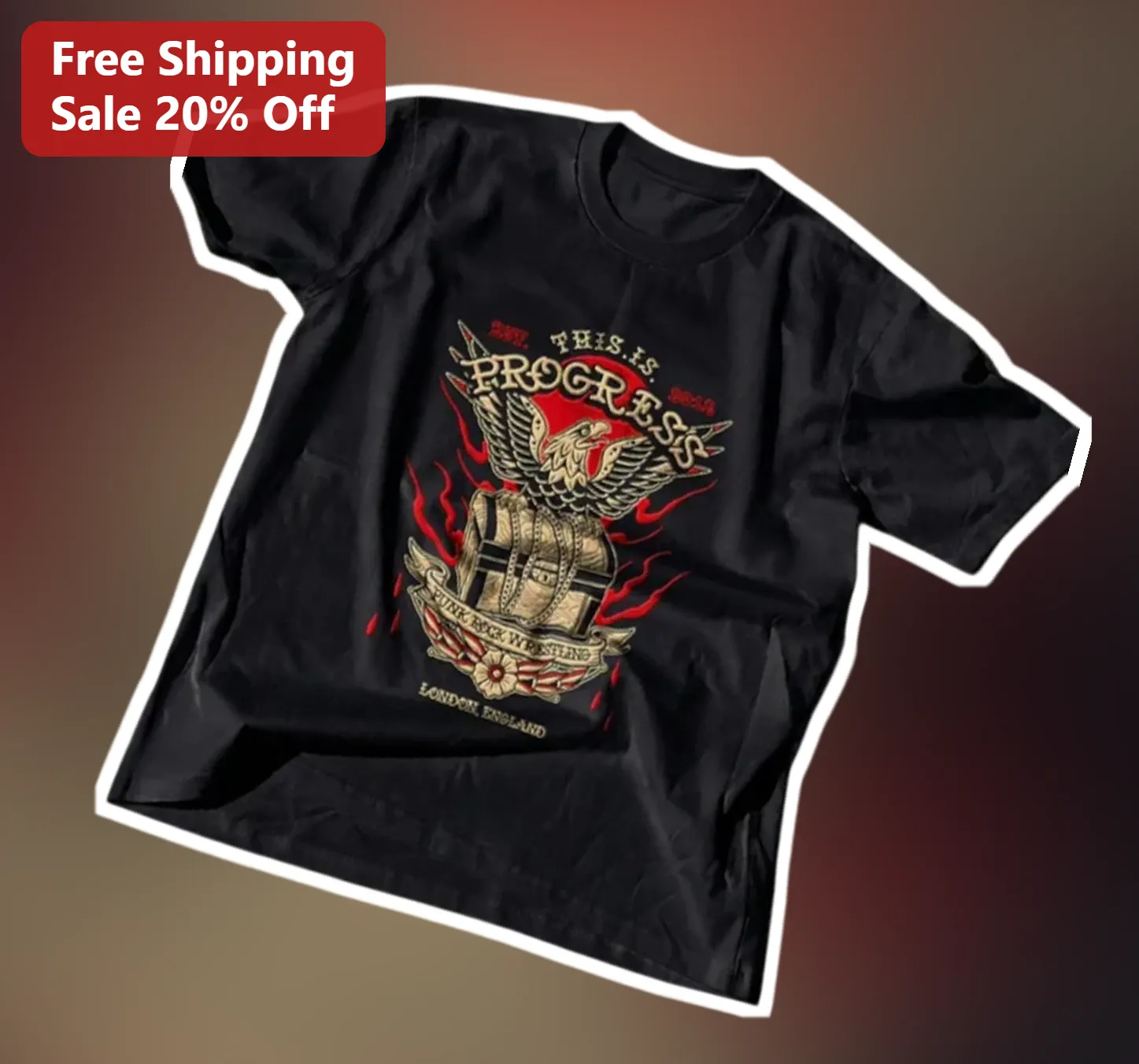 This Is Progress Punk Rock Wrestling Tee Vintage Crest Graphic Shirt