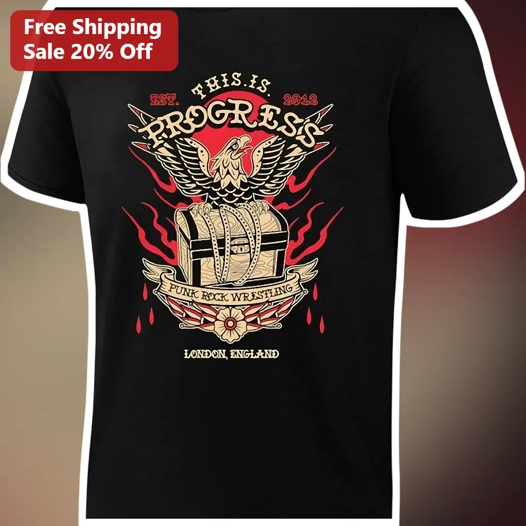 This Is Progress Punk Rock Wrestling Tee Vintage Eagle Crest Graphic Shirt for Indie Music Fans
