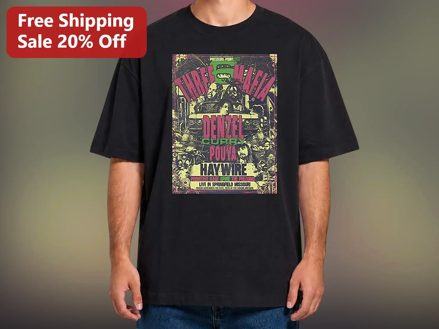 Three 6 Mafia Denzel Curry Pouya Hay Wire Live In Springfield Missouri Vintage Concert Graphic Tee