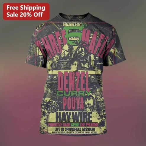 Three 6 Mafia Denzel Curry Pouya Haywire Primitive Rage Spine The Phlegms Vintage Concert Poster Graphic Tee
