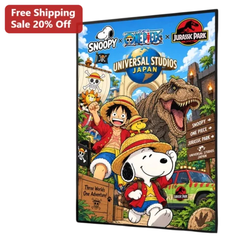 Three Worlds One Adventure Canvas Print Snoopy Monkey D Luffy Anime Crossover Wall Art