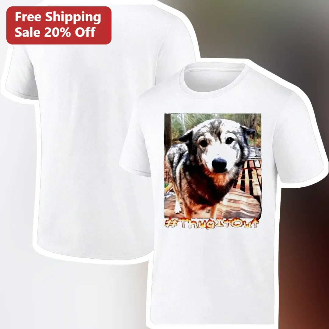 #THUGITOUT Funny Dog Graphic Tee Thug Life Husky Wolf Shirt Gift