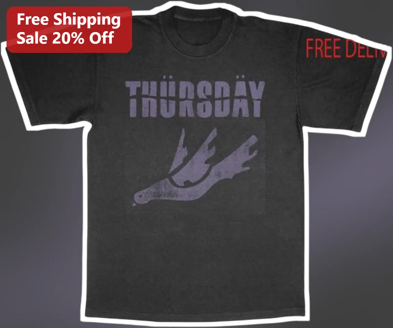 THÜRSÄY Tee Distressed Purple Bird Graphic Emo Alternative Rock Shirt
