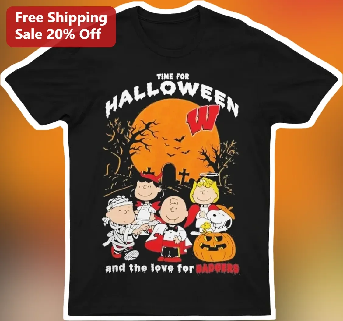 Time for Halloween Badgers Peanuts Characters Graphic Tee