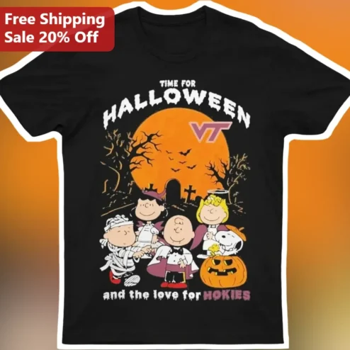 Time for Halloween Virginia Tech Hokies Peanuts Characters Vintage Graphic Tee