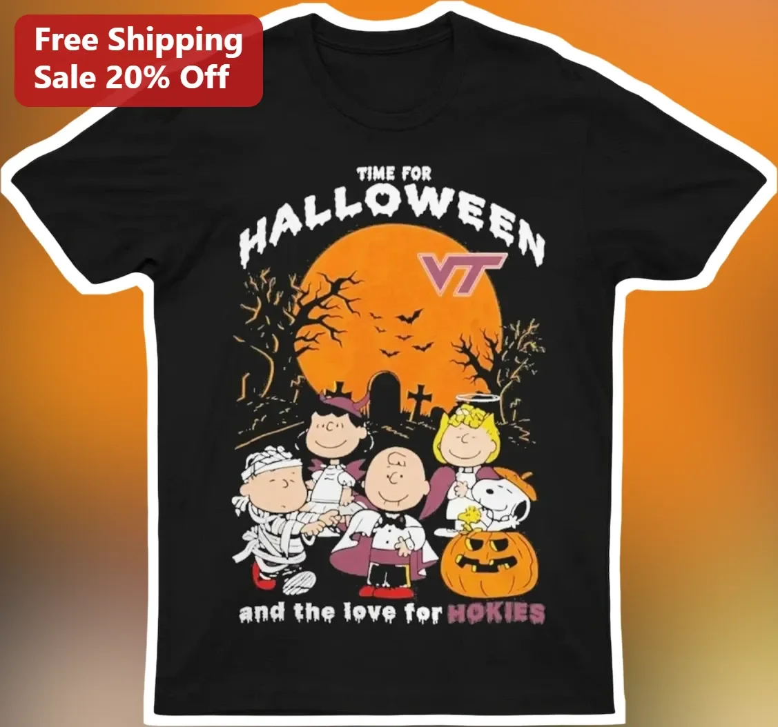 Time for Halloween Virginia Tech Hokies Peanuts Characters Vintage Graphic Tee