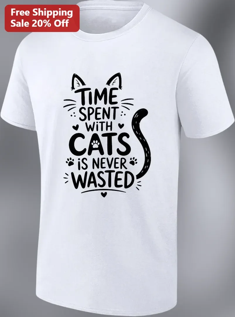 Time Spent With Cats Is Never Wasted Cat Lover Graphic Tee Gift for Women Men