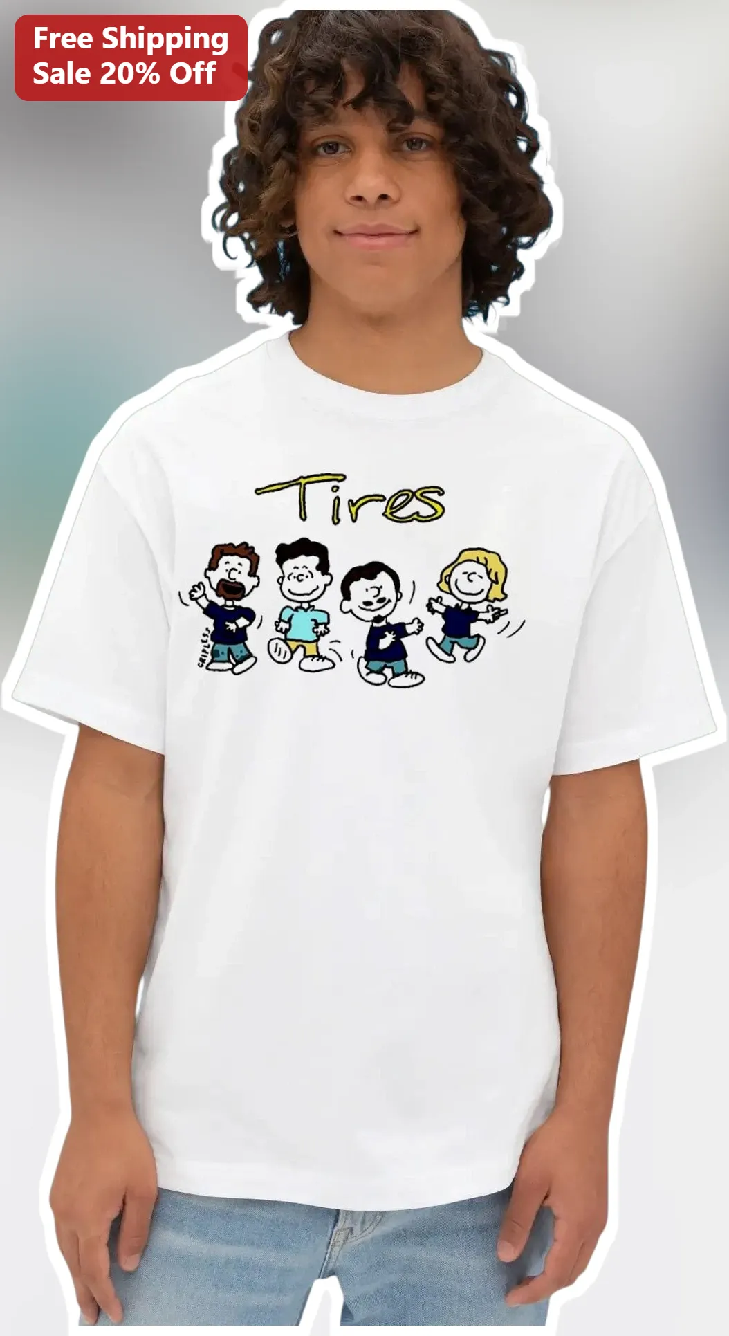 Tires Tee Peanuts Characters Charlie Brown Linus Vintage Cartoon Graphic T-Shirt