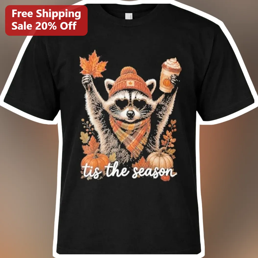 'Tis The Season Raccoon Pumpkin Spice Latte Fall Graphic Tee