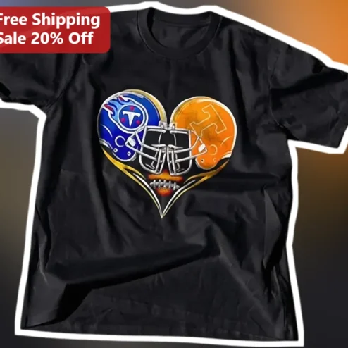 Titans vs Browns Heart Helmets Tee NFL Football Rivalry Gift for Couples