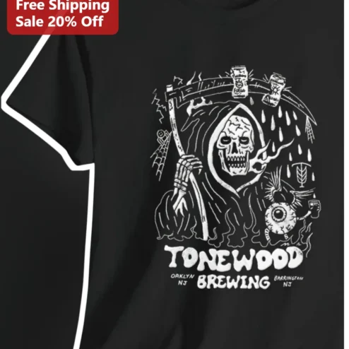 Tonewood Brewing Grim Reaper Beer Tap Graphic Tee for Craft Beer Enthusiasts