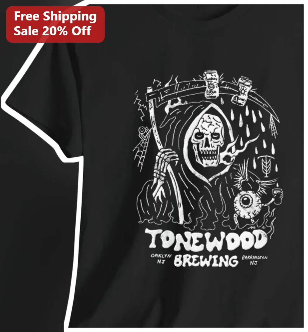 Tonewood Brewing Grim Reaper Beer Tap Graphic Tee for Craft Beer Enthusiasts
