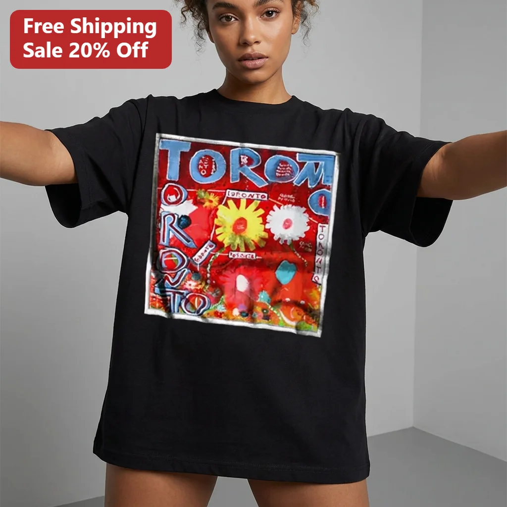 Toronto Tee Hand Painted Floral Collage Graphic Shirt Canada Souvenir Gift