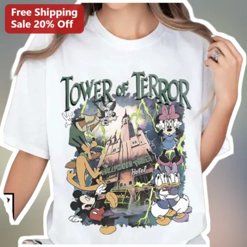 Tower of Terror Hollywood Tower Hotel Disney Characters Vintage Graphic Tee Halloween Gift