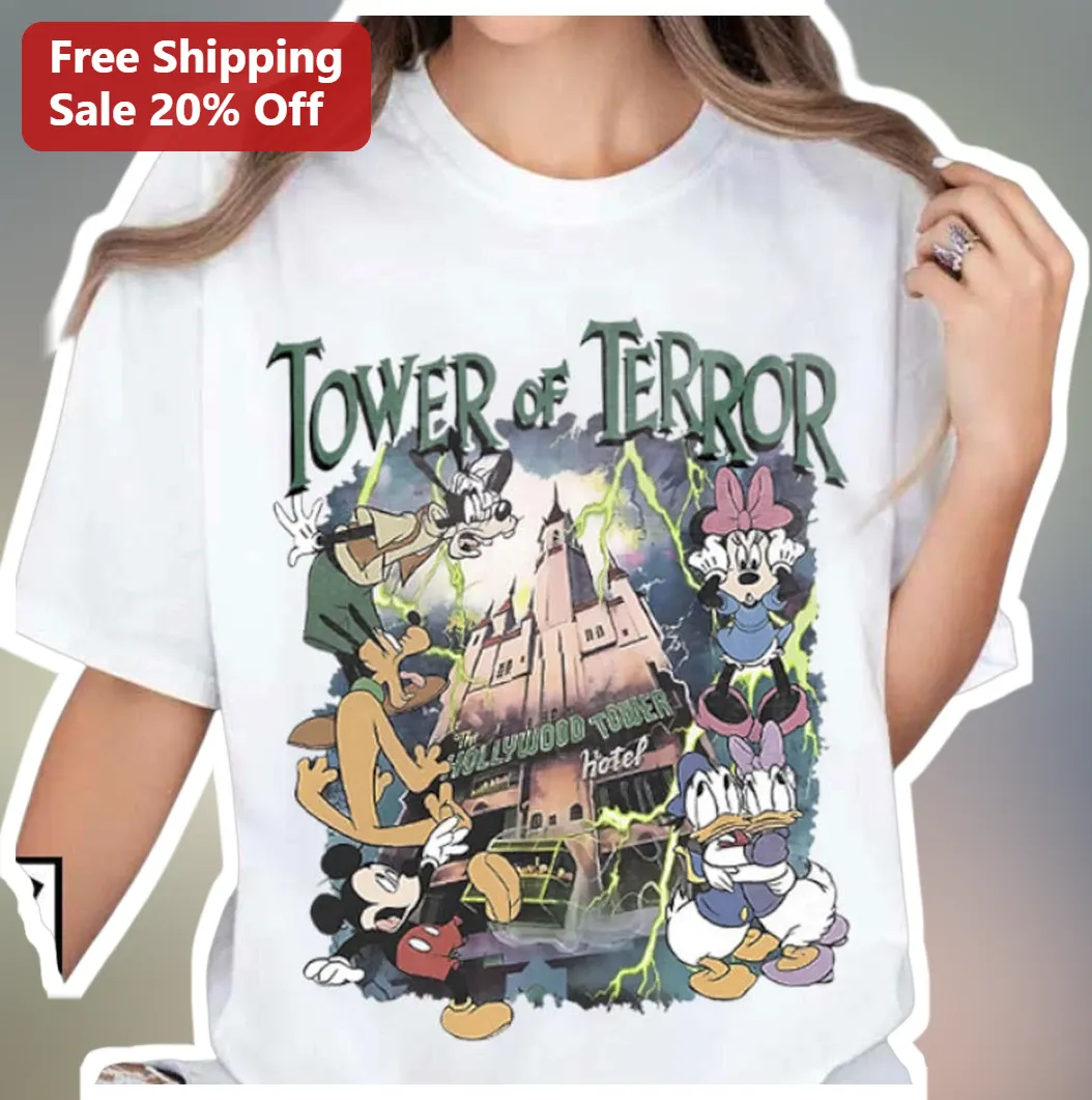 Tower of Terror Hollywood Tower Hotel Disney Characters Vintage Graphic Tee Halloween Gift