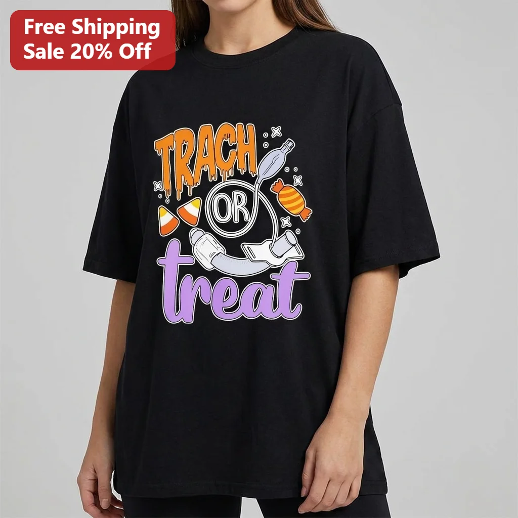 Trach Or Treat Halloween Respiratory Therapy Tee Spooky Tracheostomy Nurse and Trach Mom Shirt