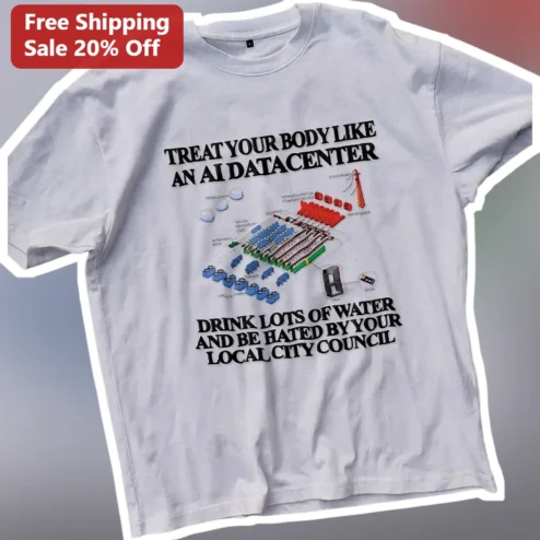 Treat Your Body Like An AI Datacenter Tee Drink Lots Of Water Tech Humor Graphic Shirt