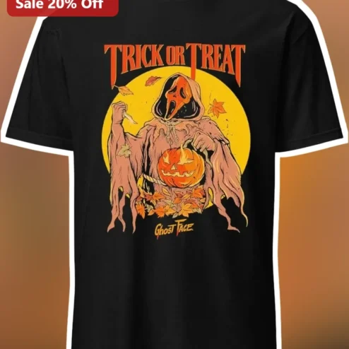 Trick or Treat Ghost Face Tee Halloween Horror Vintage Graphic Shirt