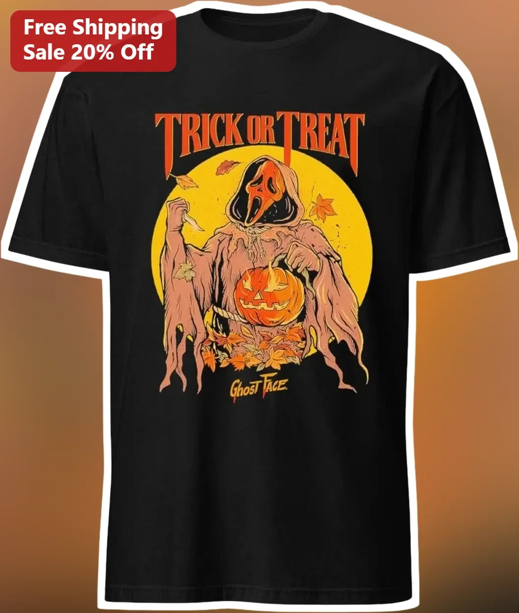 Trick or Treat Ghost Face Tee Halloween Horror Vintage Graphic Shirt