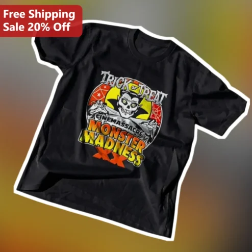 Trick Or Treat Monster Madness Cinemassachrets Vampire Skull Retro Horror Graphic Tee