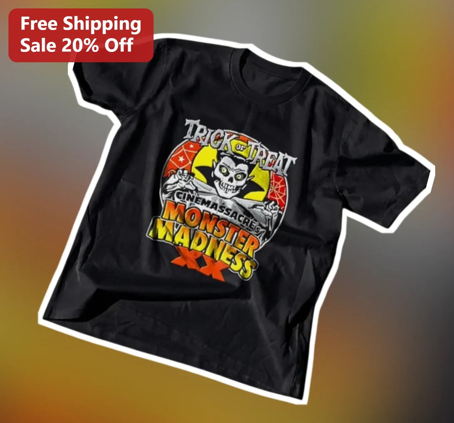 Trick Or Treat Monster Madness Cinemassachrets Vampire Skull Retro Horror Graphic Tee