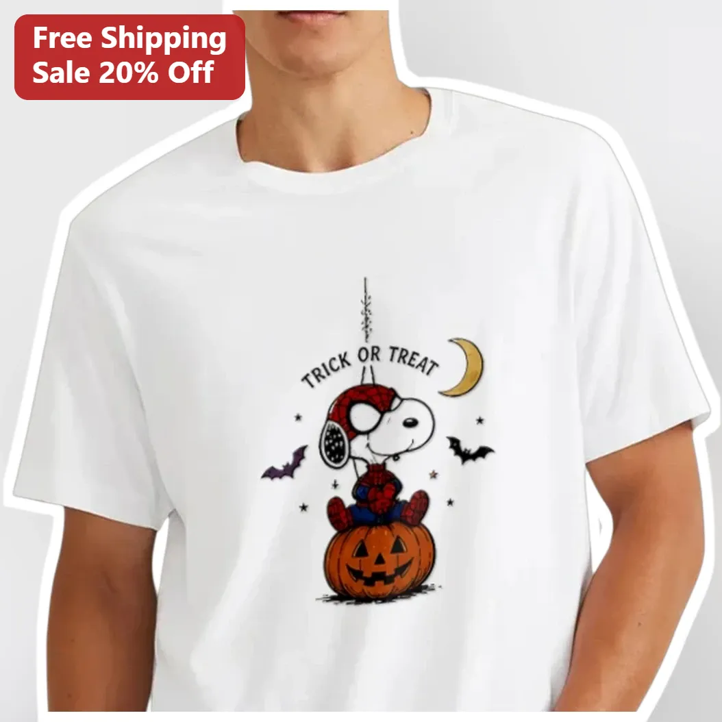 Trick Or Treat Snoopy Spider-Man Halloween Graphic Tee