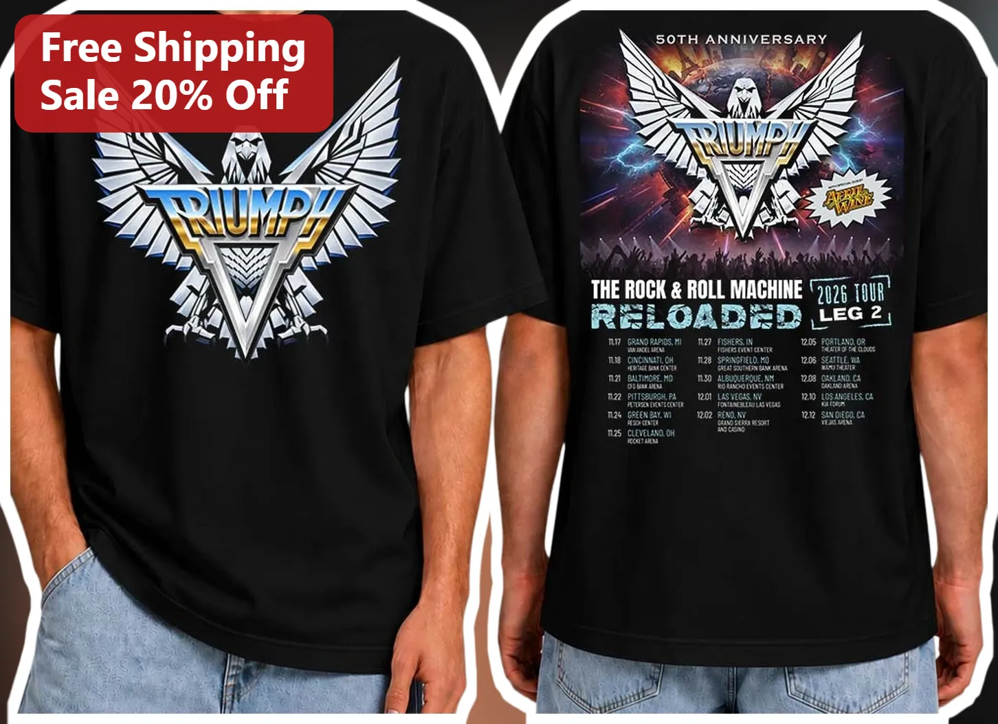 Triumph The Rock And Roll Machine Reloaded Tee Classic Canadian Hard Rock Band Shirt