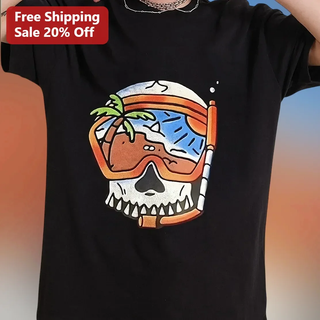 Tropical Skull Snorkeling Beach Graphic Tee Summerween Skeleton Vacation Shirt
